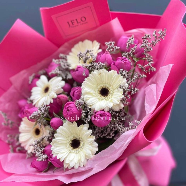 Букет гербер и мисти бабблс  в Великом Новгороде