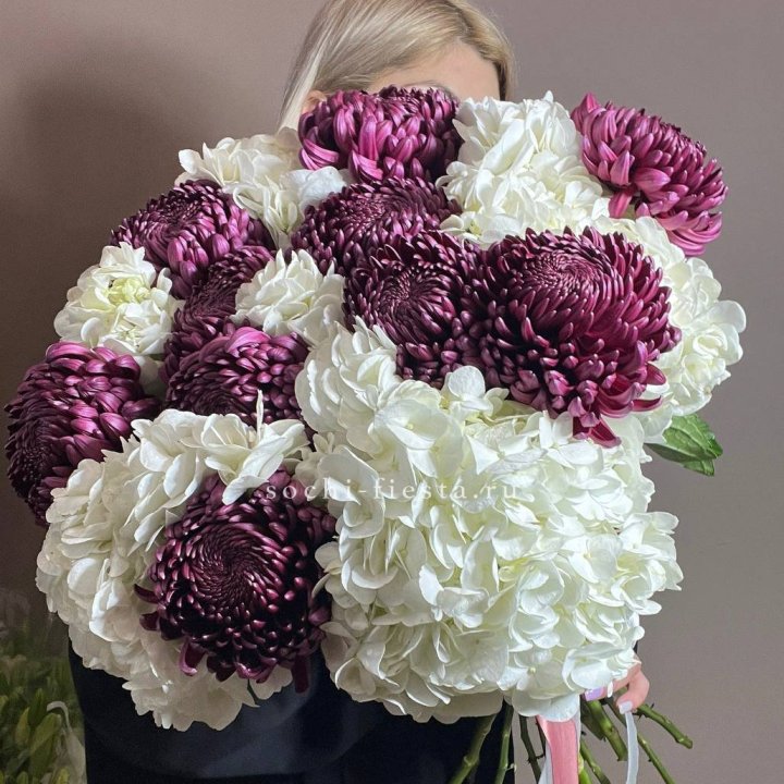 Охапка Бигуди и гортензий в Великом Новгороде