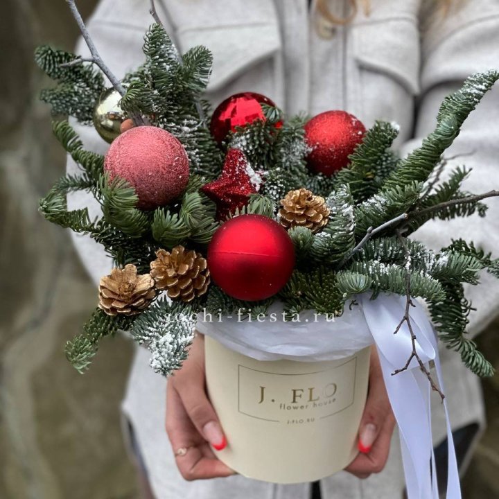 Новогодняя композиция в коробке ред в Великом Новгороде