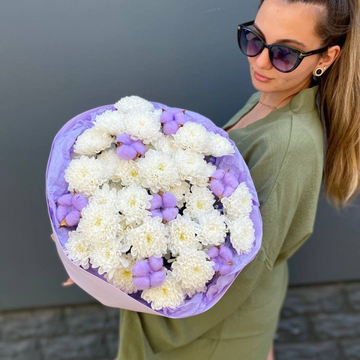  Букет  хризантем и хлопка в Великом Новгороде