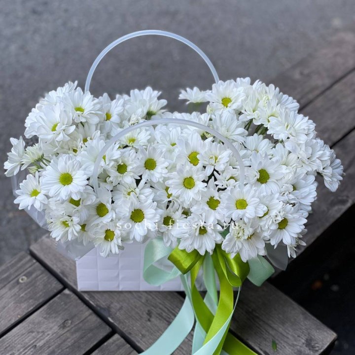 Сумка с хризантемами ромашками в Великом Новгороде