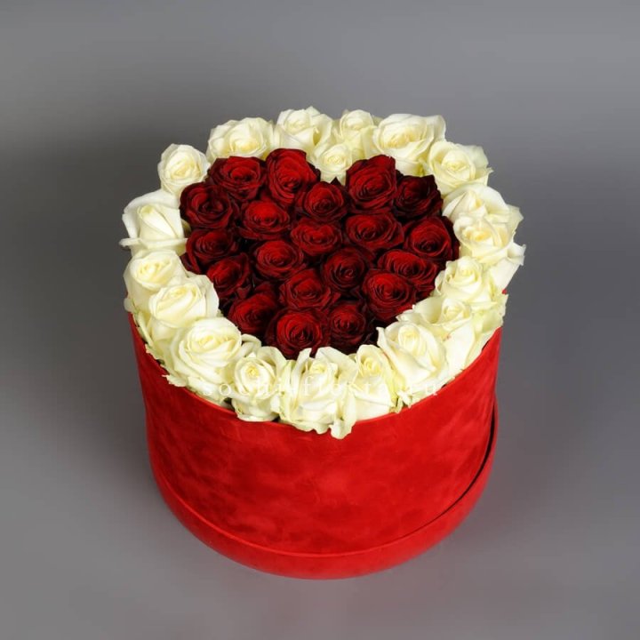 39 красных и белых роз в цилиндре в Великом Новгороде