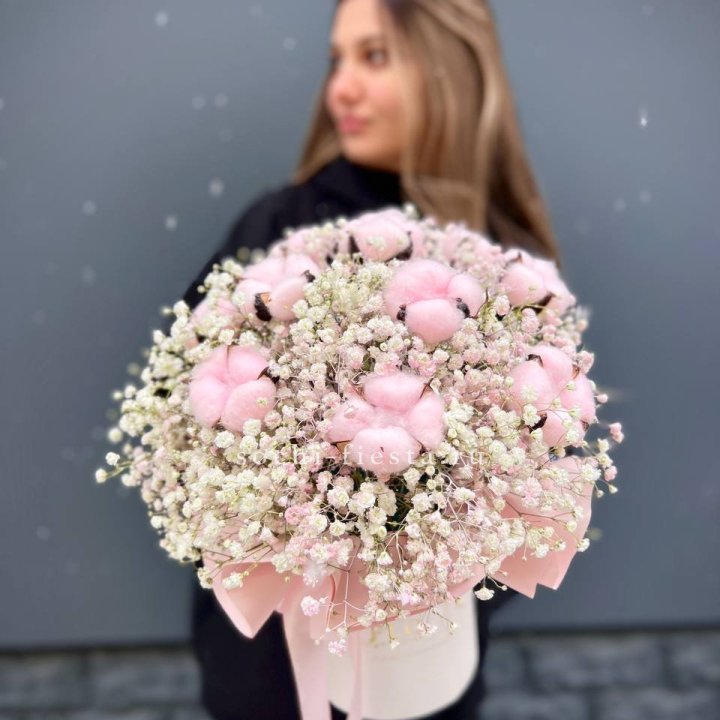 Гипсофилы с хлопком в шляпной коробке в Великом Новгороде