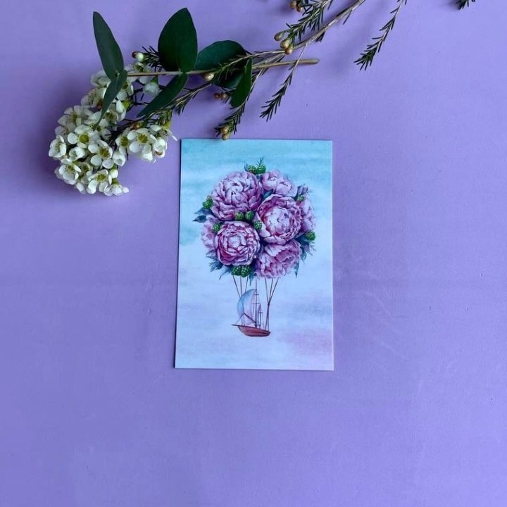 Открытка к букету "Пион" в Великом Новгороде