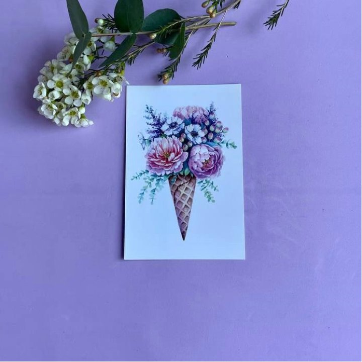 Открытка к букету "Цветочно-кремовый" в Великом Новгороде