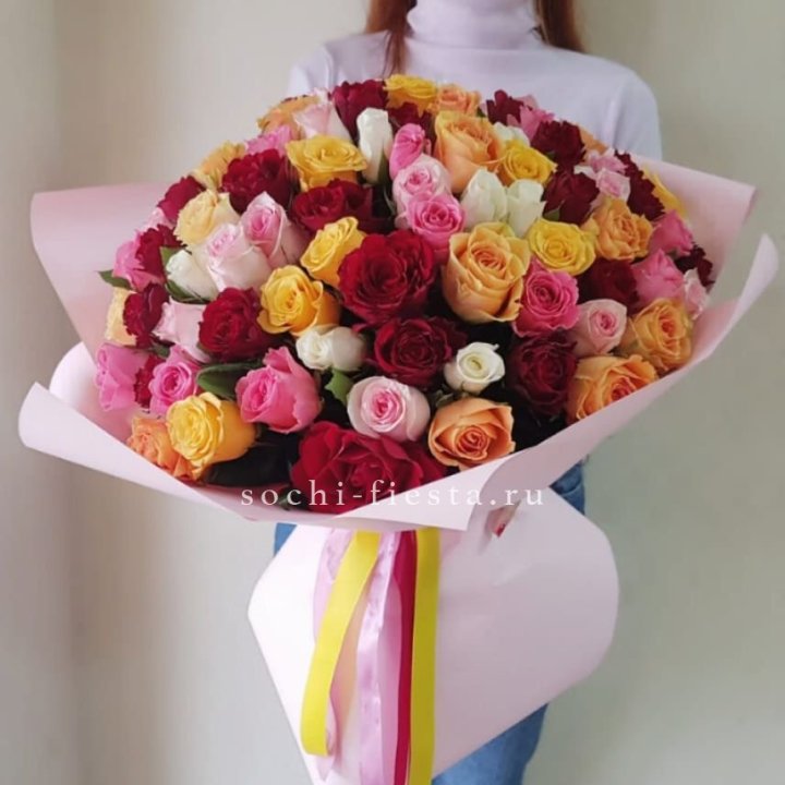 101 роза Кенийский микс "Нежность" в Великом Новгороде